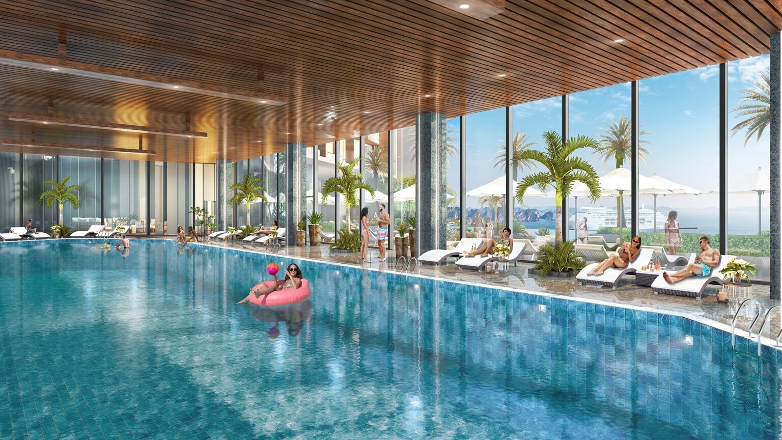 Bể bơi 4 mùa tiêu chuẩn tại Sun Elite City Hạ Long mang lại trải nghiệm nghỉ dưỡng đẳng cấp cho cư dân.