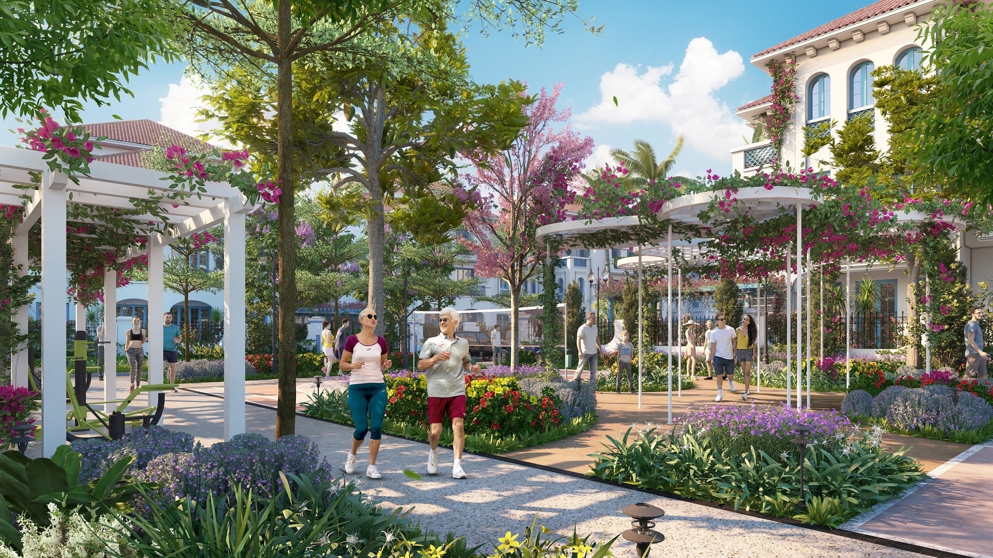 Công viên phong cách Tây Ban Nha tại dự án Sun Elite City Hạ Long, mang đến không gian sống động và hòa quyện với thiên nhiên.