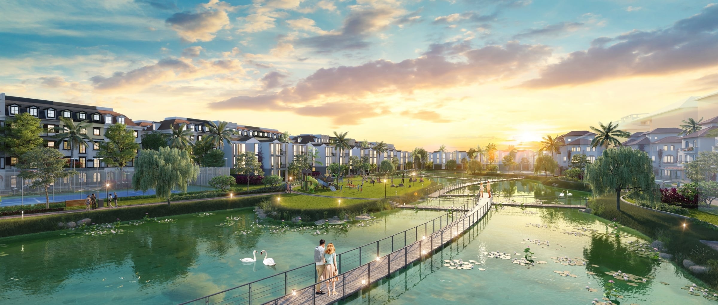 Hệ thống công viên phong cách Tây Ban Nha tại Sun Elite City Hạ Long tạo dấu ấn độc đáo cho cư dân.