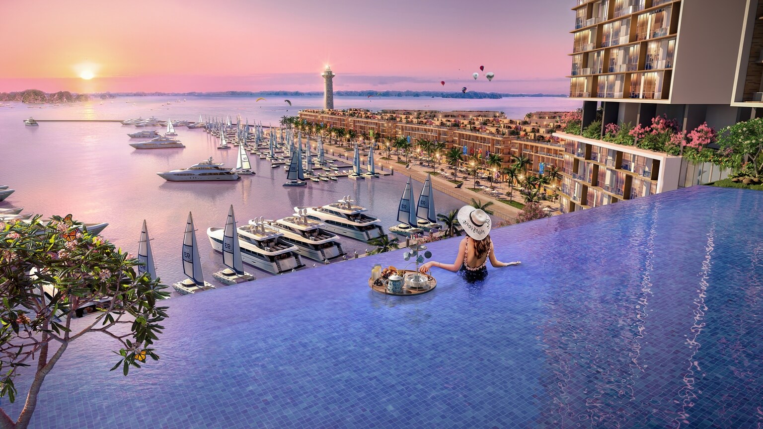 Hồ bơi vô cực tại Sun Elite City Hạ Long mang đến trải nghiệm thư giãn hoàn hảo với tầm nhìn hướng biển.
