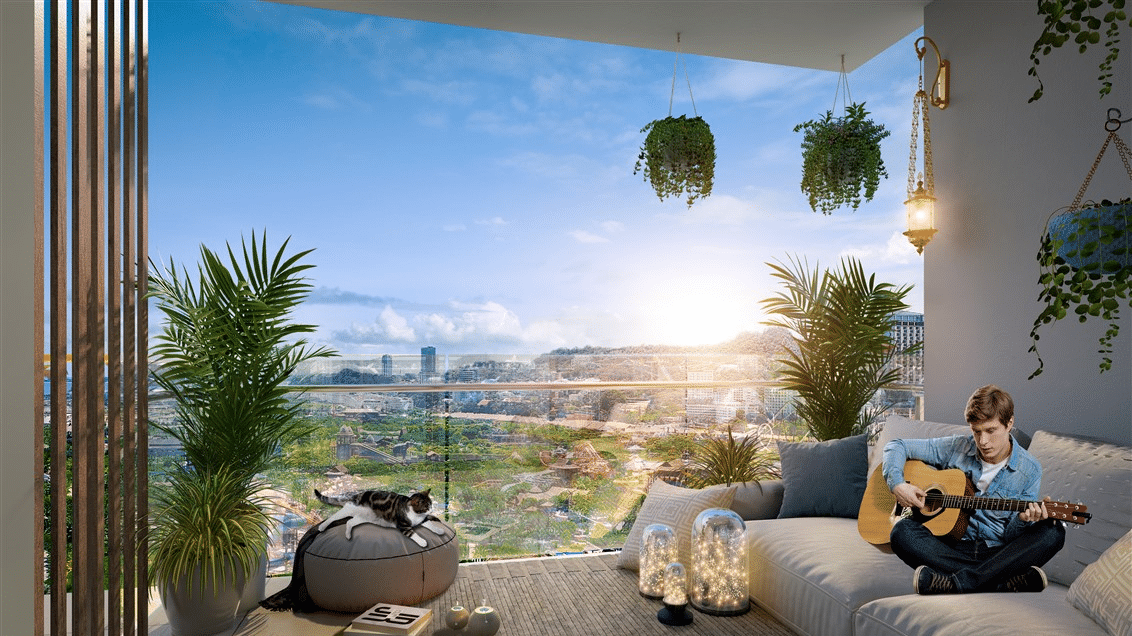 Không gian thư giãn sang trọng tại ban công Sun Elite City Hạ Long.