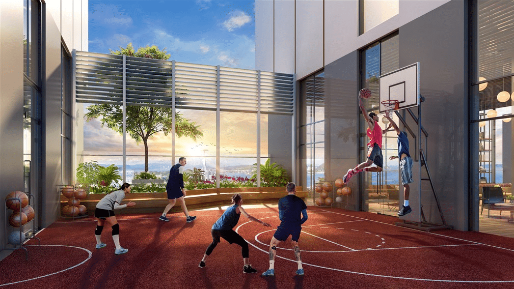 Khu liên hoàn thể thao đẳng cấp tại Sun Elite City Hạ Long với sân bóng rổ trong nhà hiện đại.