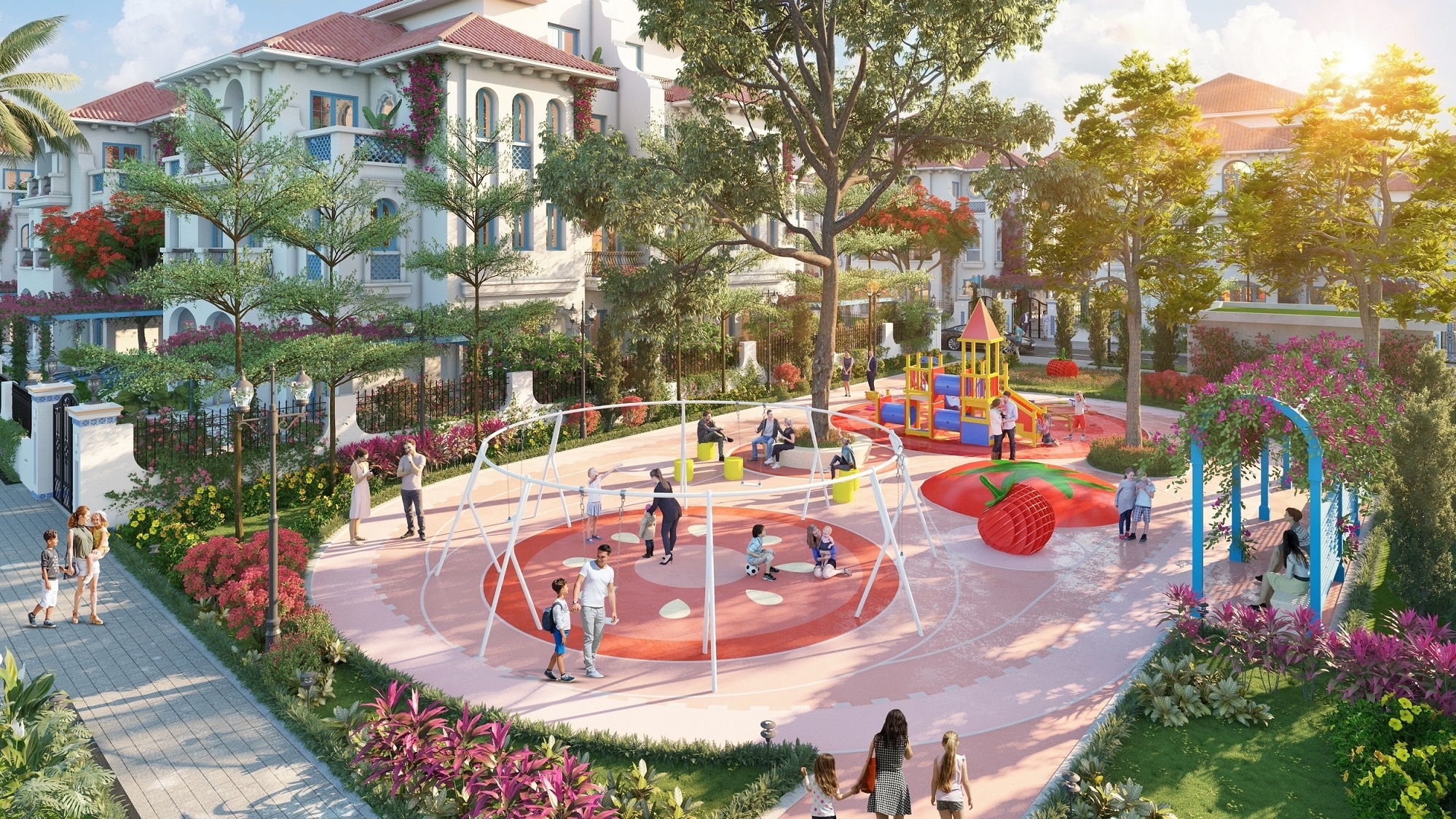 Khu vui chơi trẻ em tại Sun Elite City Hạ Long mang đậm phong cách kiến trúc Tây Ban Nha.