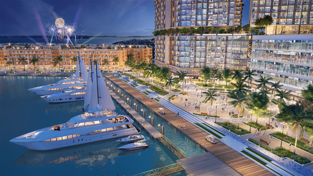 Khung cảnh tuyệt đẹp tại bến du thuyền Sun Elite City Hạ Long về đêm, nơi hưởng thụ cuộc sống đẳng cấp.