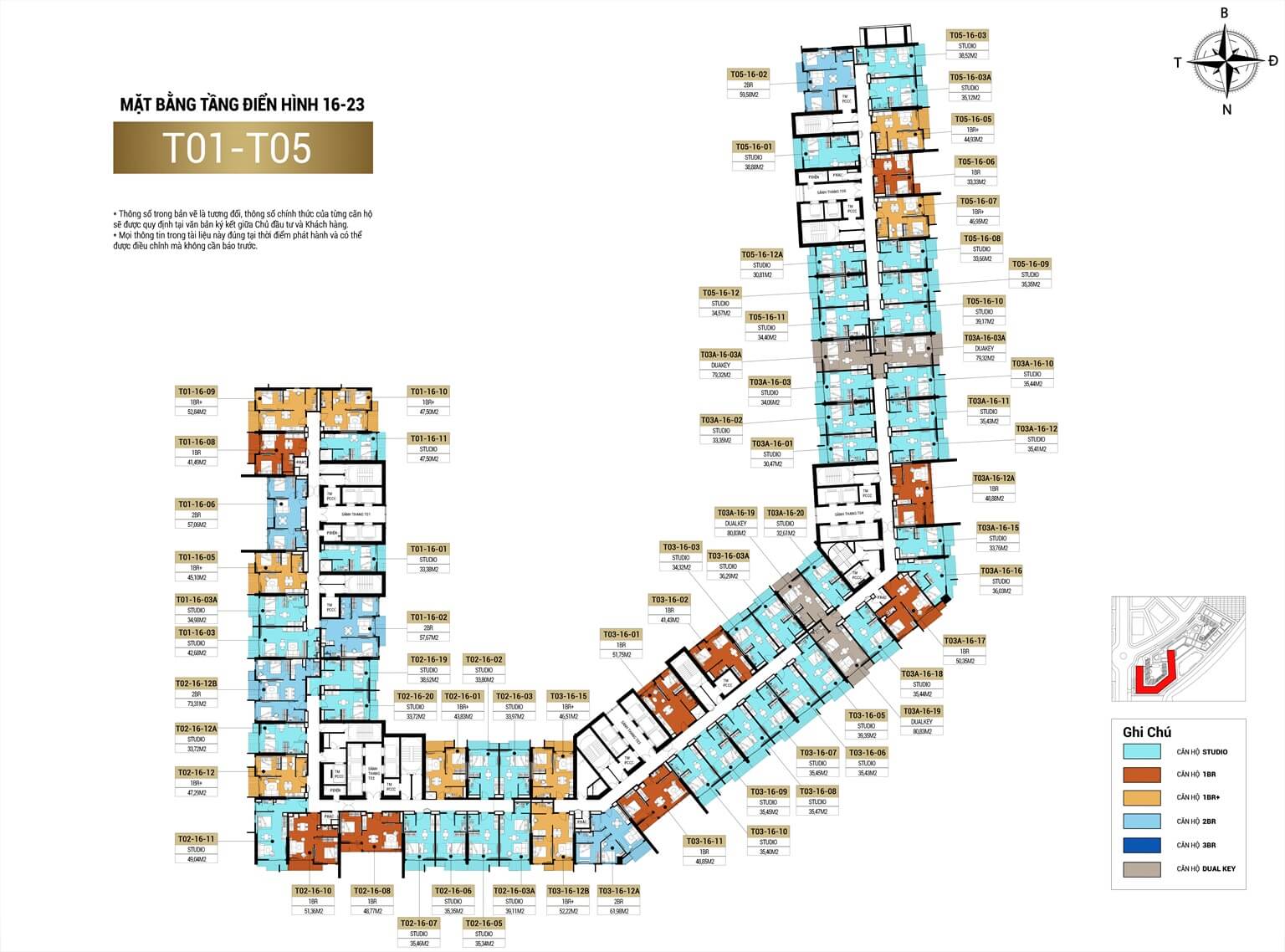 Mặt bằng tầng điển hình từ tầng 16-23 của chung cư Sun Elite City Hạ Long, dự án cao cấp của Sun Group.