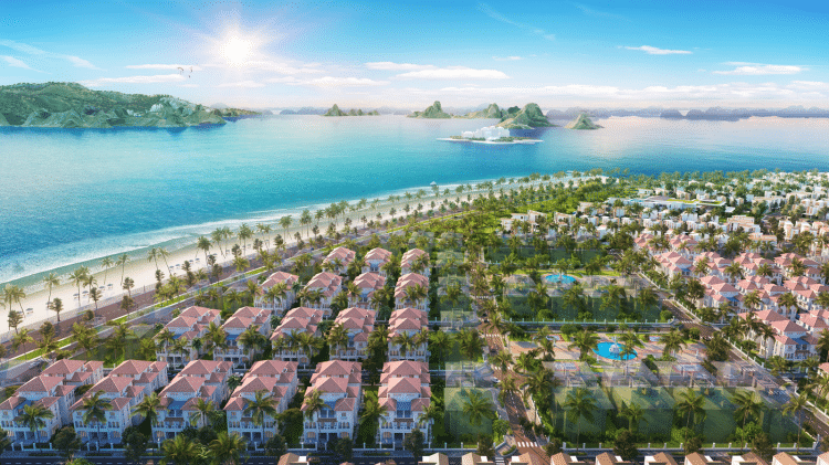 Phối cảnh dự án Sun Elite City Hạ Long với kiến trúc Địa Trung Hải bên bờ biển Bãi Cháy, Quảng Ninh.