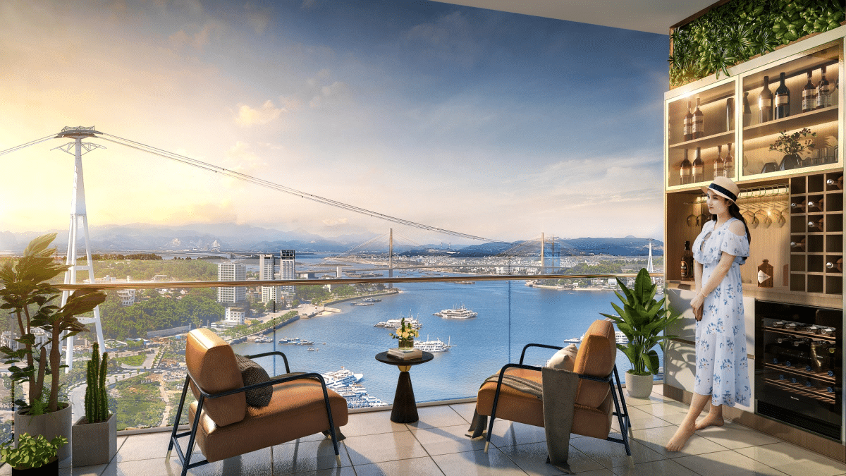Tầm nhìn ngoạn mục từ căn hộ tại Sun Elite City Hạ Long, đón trọn vẹn vẻ đẹp vịnh Hạ Long.