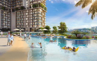 Tiện ích bể bơi phong cách bãi biển tại Sun Elite City Hạ Long, nơi cư dân trải nghiệm không gian thư giãn tuyệt vời.