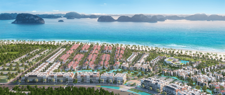 Toàn cảnh dự án Sun Elite City Hạ Long với khu đô thị xanh mát và bãi biển tuyệt đẹp.